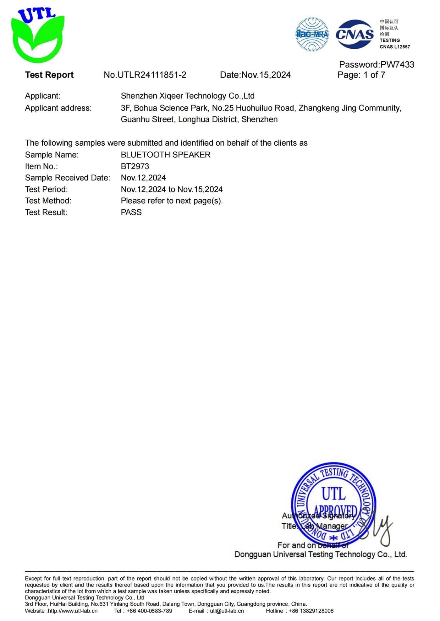 California Proposition 65 (lead, cadmium, phthalates) report | Report cover (page 1)