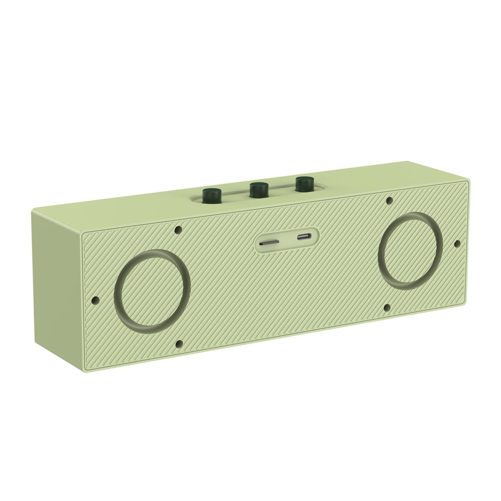 Elongated retro Bluetooth speaker BT2973, front view on white